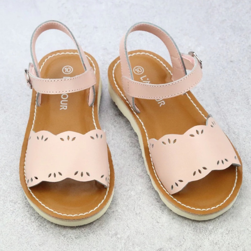 L’AMOUR Ella Girls Scalloped Open Toe Leather Sandal